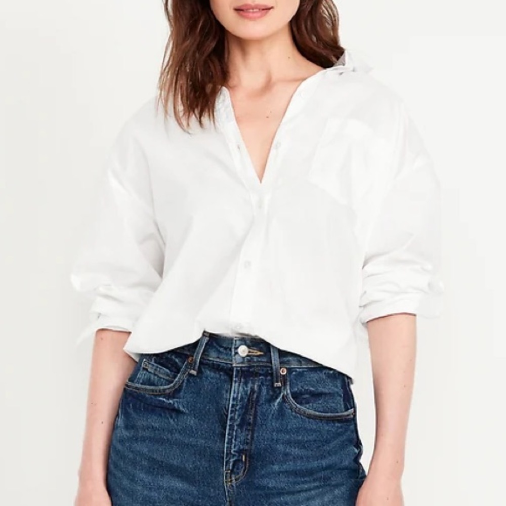 Old Navy Oversized Button-Down Boyfriend Calla Lily Poplin